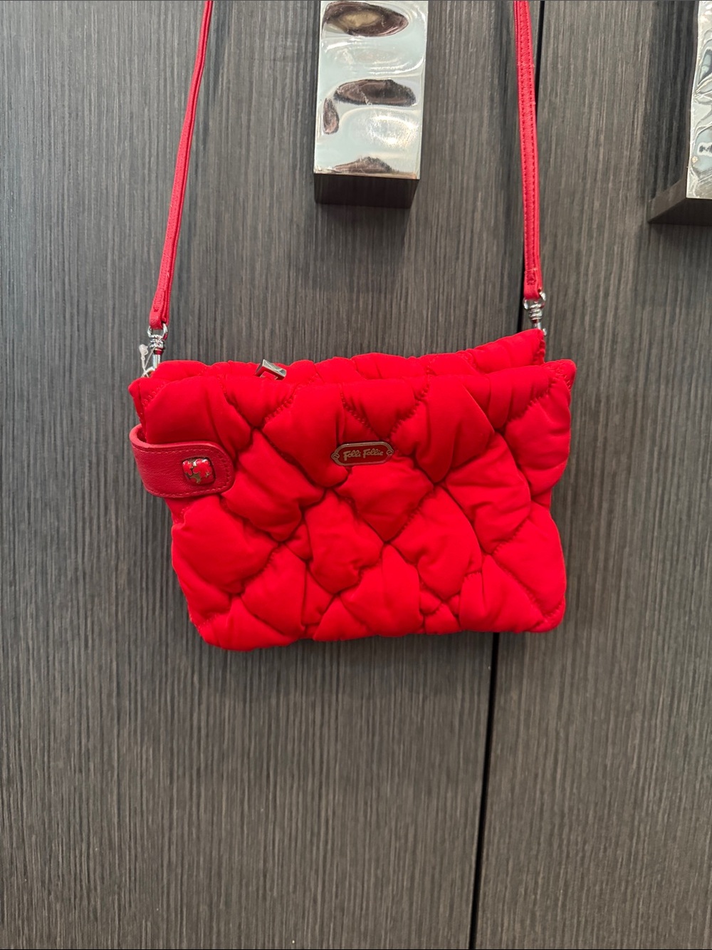 Folli Follie Red Quilted Crossbody Shoulder Bag
